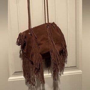 Anthropologie Brown Fringe Shoulder Bag